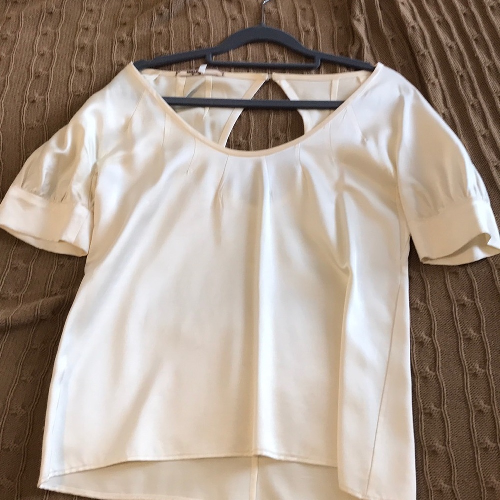Raw silk cream scoopneck blouse